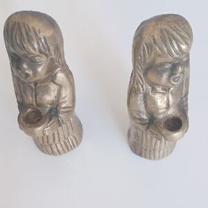 Antique Brass Figurine Candle Holders
